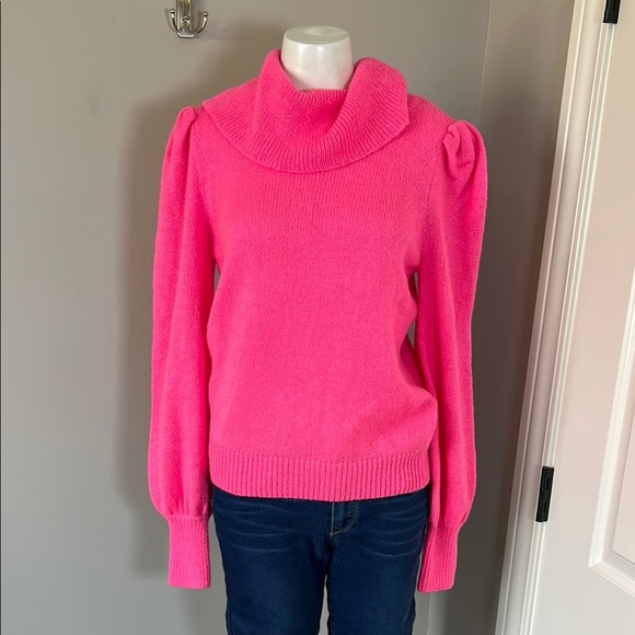 Lilly Pulitzer COURTLAND SWEATER Pink Topaz Puff Sleeve Cowl Neck Sz S - Picture 2 of 13